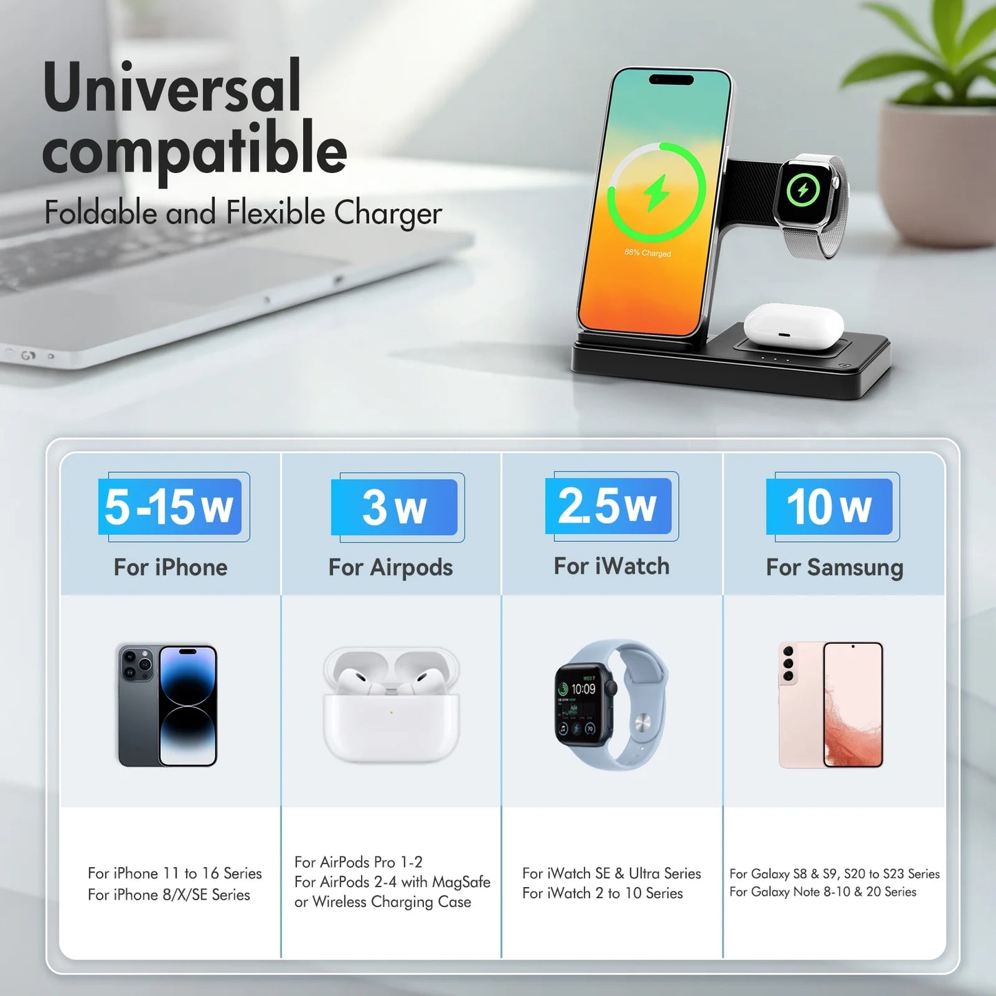 Charging Station,Wirelss Charger,Magnetic Charging Station Compatible with Iphone 17 16 15 14 13 12 11 Pro Max XS Xr,For Iwatch Series 9 8 7 6 5 4 3 2 Se,For Airpods 3 2 Pro