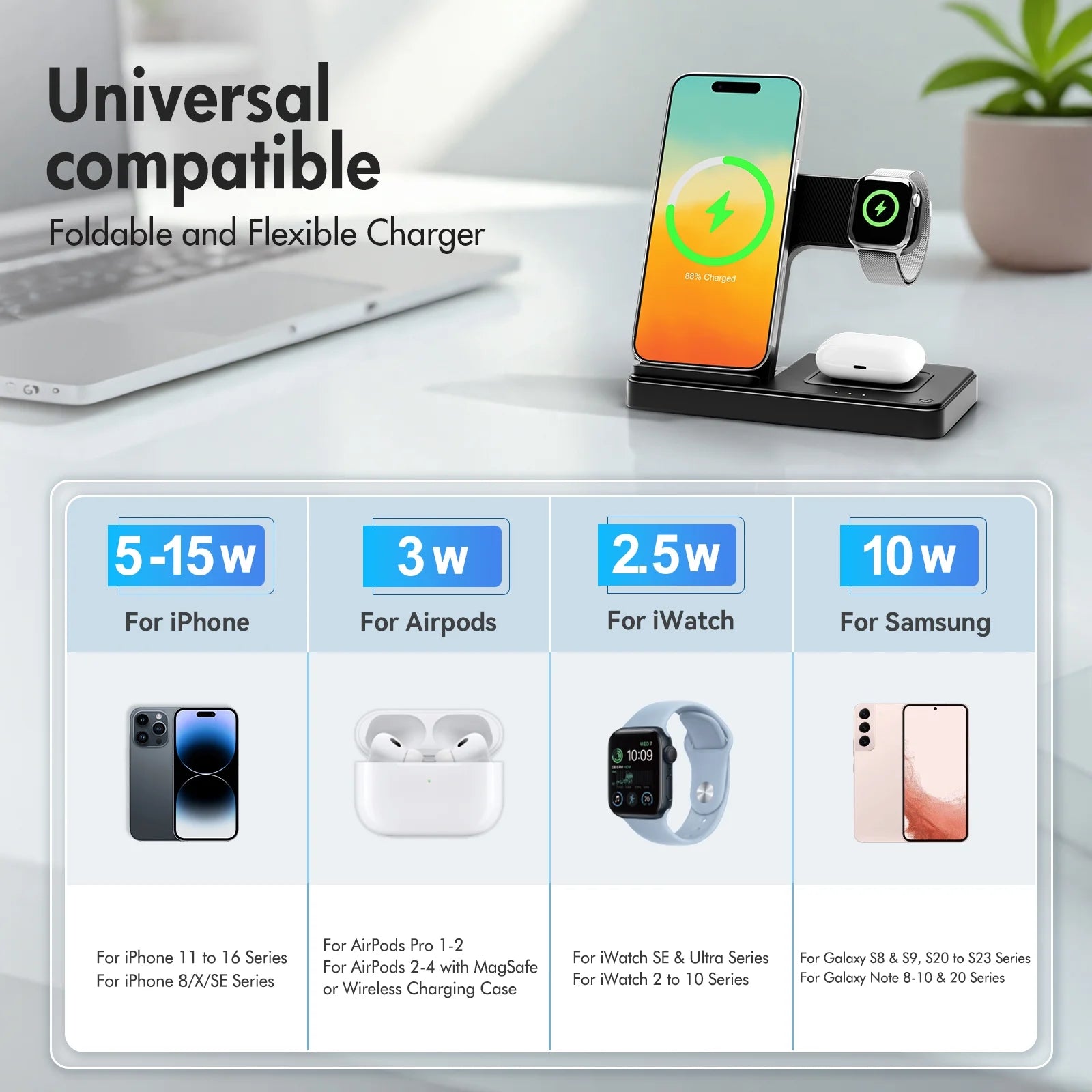 Charging Station,Wirelss Charger,Magnetic Charging Station Compatible with Iphone 17 16 15 14 13 12 11 Pro Max XS Xr,For Iwatch Series 9 8 7 6 5 4 3 2 Se,For Airpods 3 2 Pro