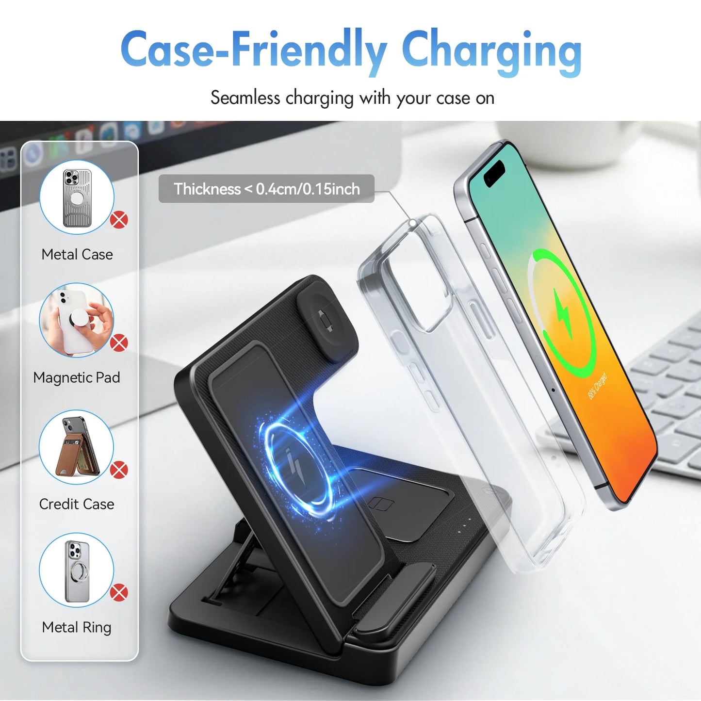 Charging Station,Wirelss Charger,Magnetic Charging Station Compatible with Iphone 17 16 15 14 13 12 11 Pro Max XS Xr,For Iwatch Series 9 8 7 6 5 4 3 2 Se,For Airpods 3 2 Pro