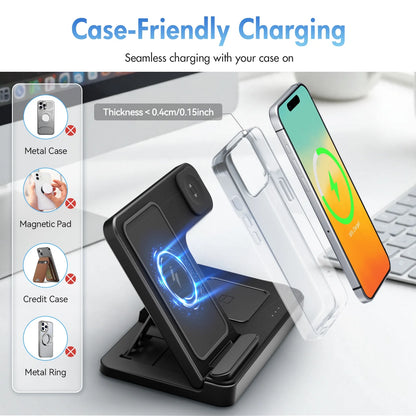 Charging Station,Wirelss Charger,Magnetic Charging Station Compatible with Iphone 17 16 15 14 13 12 11 Pro Max XS Xr,For Iwatch Series 9 8 7 6 5 4 3 2 Se,For Airpods 3 2 Pro
